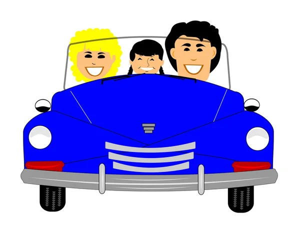 Pareja conduciendo en coche retro — Vector de stock