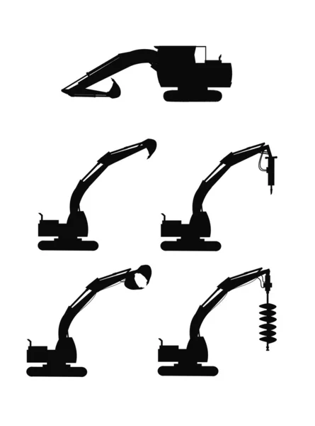 Graafmachines in silhouet — Stockvector