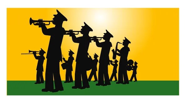 Marching band on field — Stock Vector