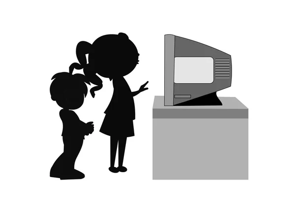 Fille et garçon devant la télévision — Image vectorielle