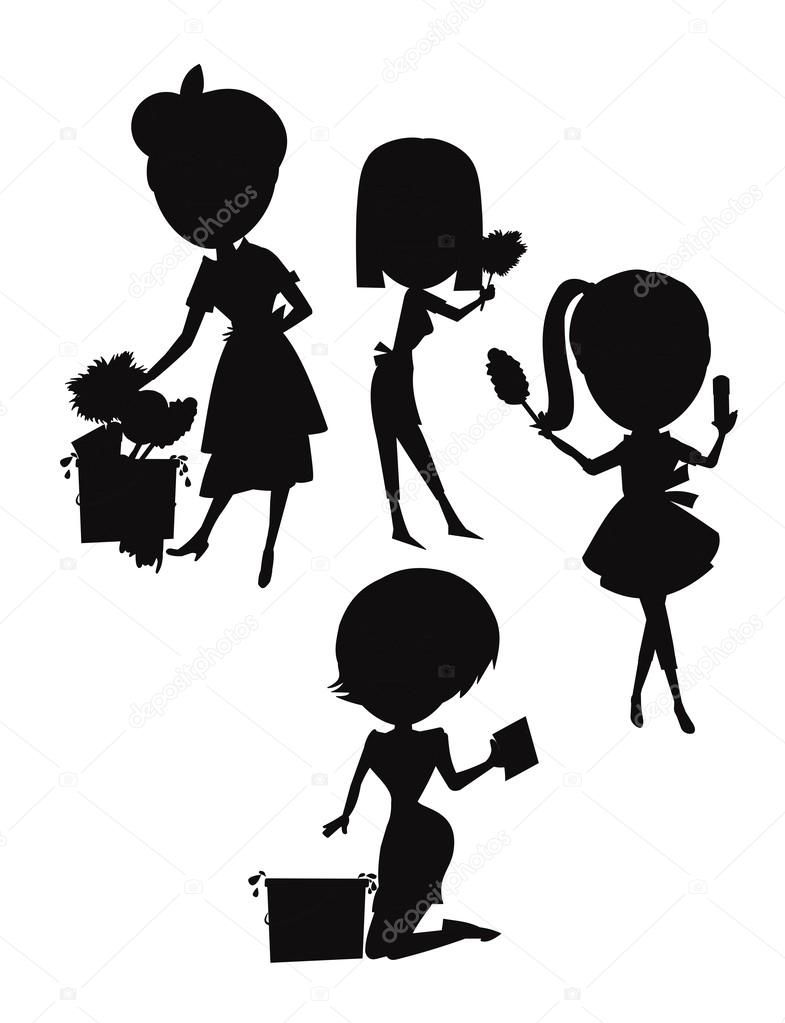 Women in silhouette cleaning