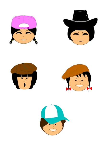 Barn med hattar på — Stockový vektor