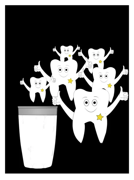 Healthy teeth with a glass of milk — Stock Vector