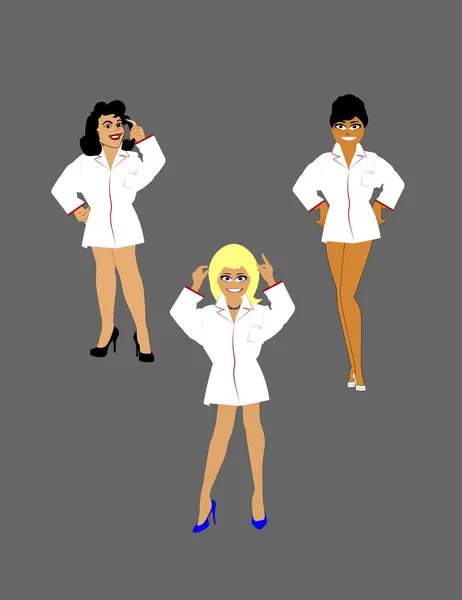 Damas bronceadas en camisas blancas — Vector de stock