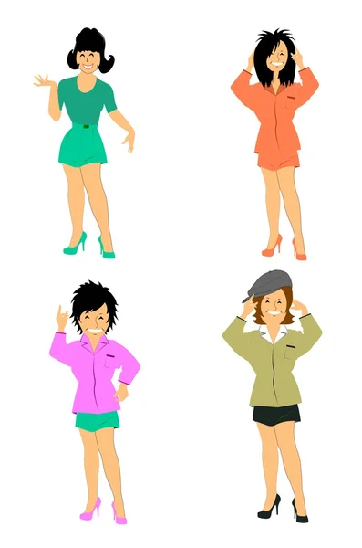 Ladies in shorts and shirts — Stock Vector