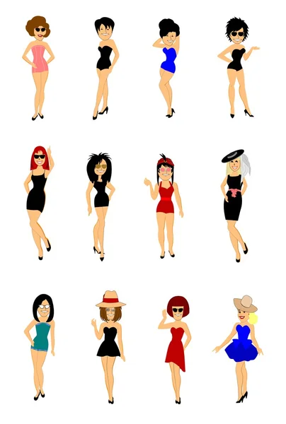 Women posing in various attire — Stock Vector