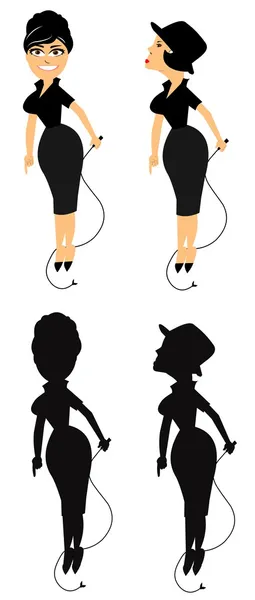 Ladies with whips in 2 styles — Stock Vector