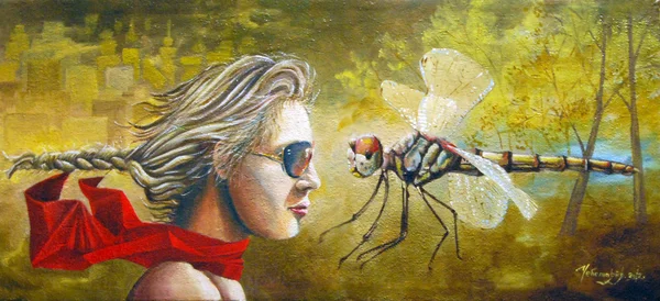Ihminen ja sudenkorento — kuvapankkivalokuva