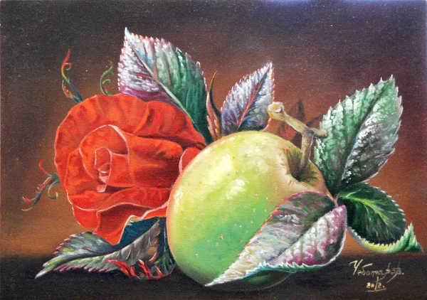 Rose und Apfel — Stockfoto