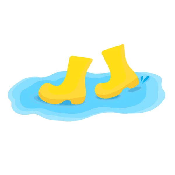 Bottes Caoutchouc Jaune Dans Une Flaque Eau — Image vectorielle