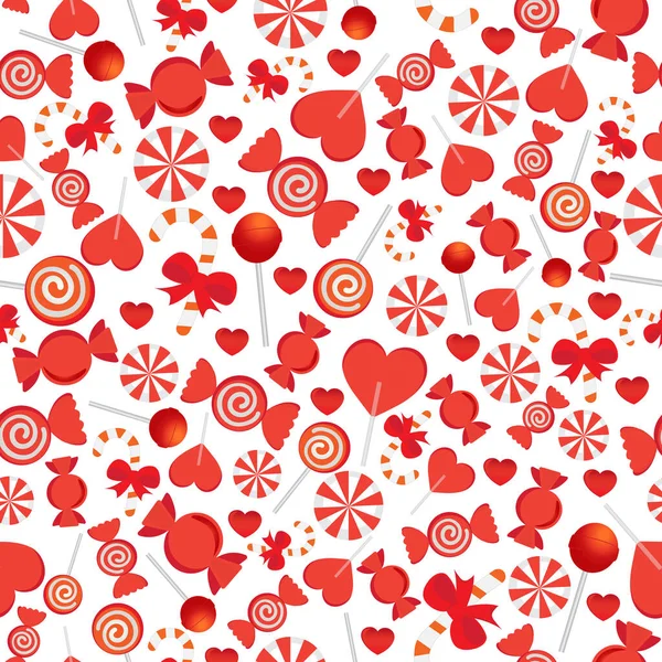 Seamless Vector Pattern Red Hearts Candies — Stock Vector