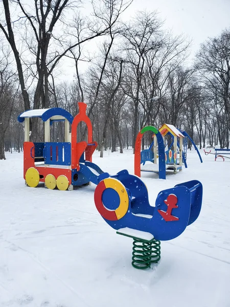 Winter Playground Snowy Park Stock Picture