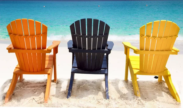 Three Colorful Beach Chairs Caribbean Coast —  Fotos de Stock