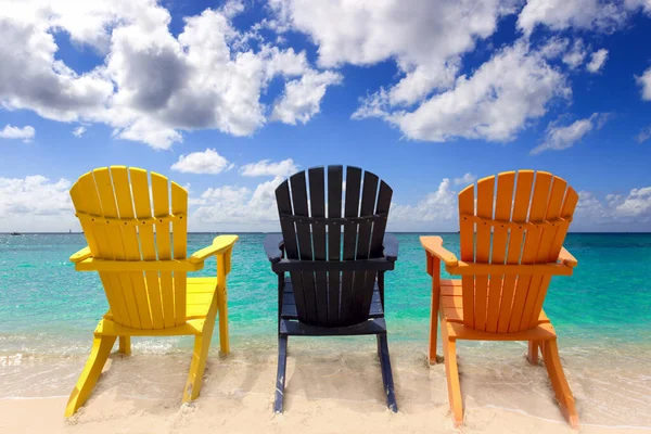 Three Colorful Beach Chairs Caribbean Coast —  Fotos de Stock