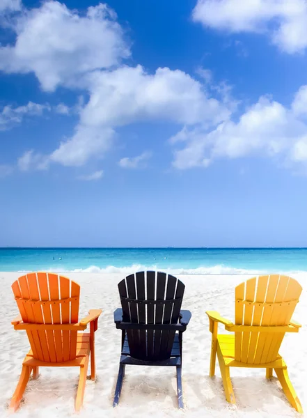 Three Beach Chairs Caribbean Coast — 스톡 사진