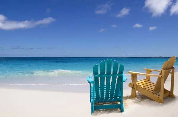 Two Beach Chairs White Sand Caribbean Coast — Foto Stock
