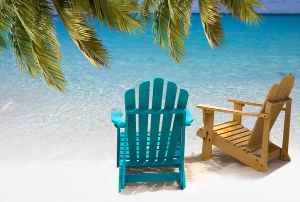 Two Beach Chairs White Sand Caribbean Coast —  Fotos de Stock