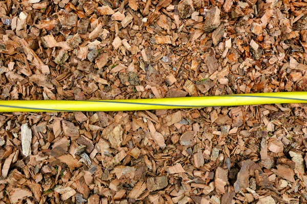 Close Bark Chippings Electric Shredder Used Pathway Polytunnel Hosepipe Laying — ストック写真