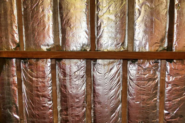 Aluminium Foil Roof Insulation Exposed Vaulted Ceiling Wood Panelling Removed — Zdjęcie stockowe