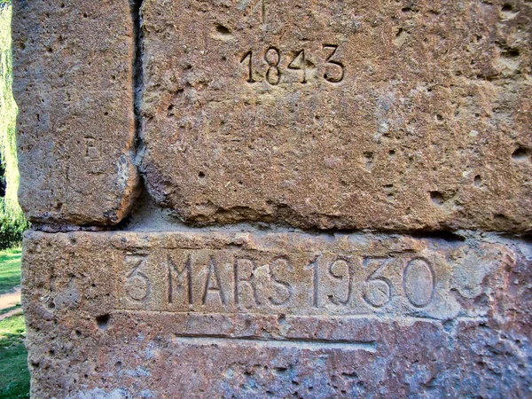 Years Inscribed Church Leon Sur Vezere Show Heights Floodwater Those — Stok fotoğraf