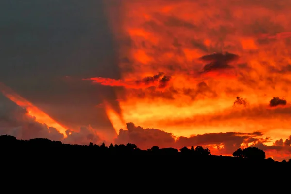 Sunset in the Dordogne, France looking like the sky is on fire