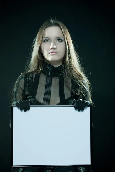 Menina gótica com moldura em branco — Fotografia de Stock