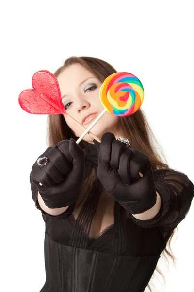 Gothic girl with lollipops — Stock Photo, Image