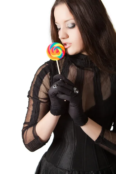 Gothic girl with lollipop — Stock Photo, Image