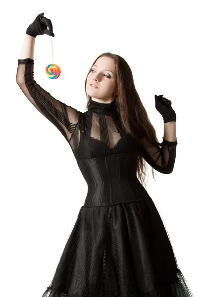 Gothic girl with lollipop — Stock Photo, Image