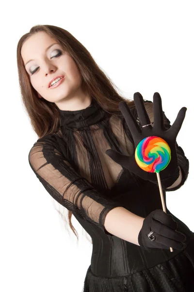 Gothic girl witl lollipop — Stock Photo, Image