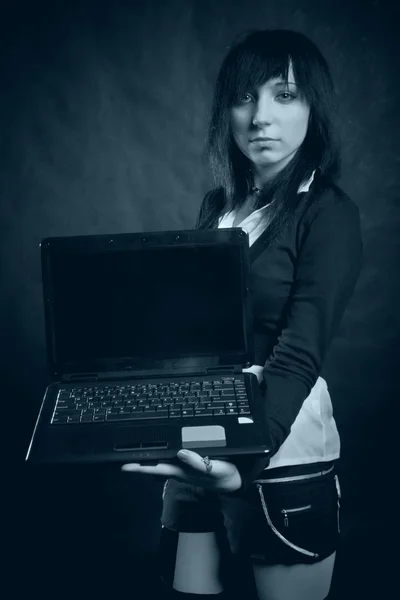 Girl with laptop — Stock Photo, Image