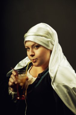 Medieval woman with cocktail clipart