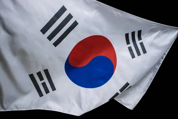 Bandera Nacional Corea Del Sur Sobre Fondo Negro — Foto de Stock