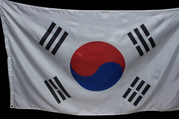 Flaga Narodowa Korei Południowej Czarnym Tle — Zdjęcie stockowe