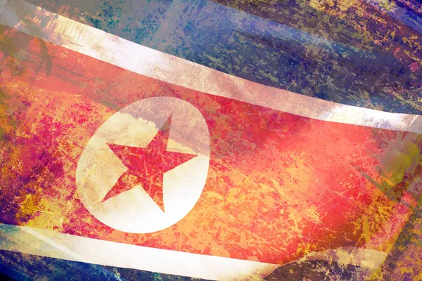 Ondeando Bandera Corea Del Norte Sobre Fondo Oscuro —  Fotos de Stock