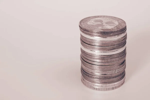 Stack Ripple Coins Grey Background — Stock Photo, Image