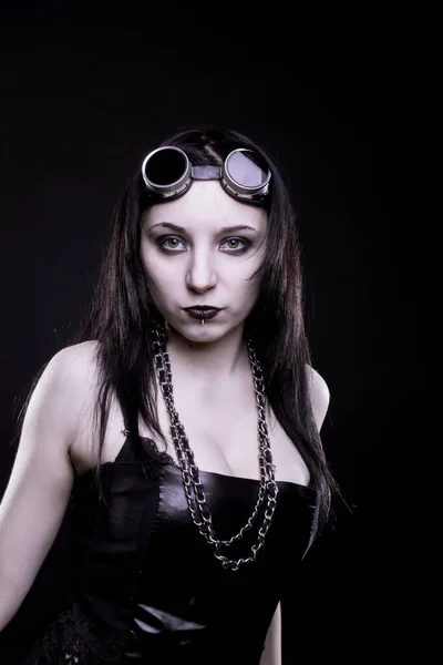 Pretty Seductive Gothic Girl Posing Dark Background — Fotografia de Stock