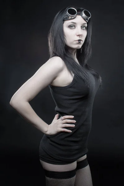 Pretty Seductive Gothic Girl Posing Dark Background — Stock Photo, Image