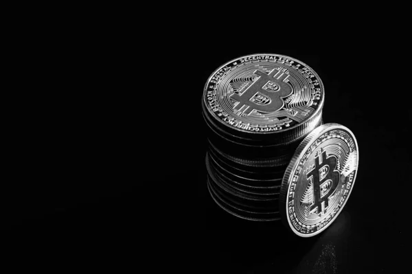 Stack Bitcoins Dark Background — Stock Photo, Image