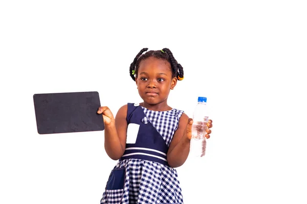 Schattig Klein Meisje Gekleed School Kleding Met Een Lei Een — Stockfoto