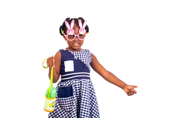Schattig Klein Meisje Gekleed School Kleding Dragen Speelgoed Bril Het — Stockfoto