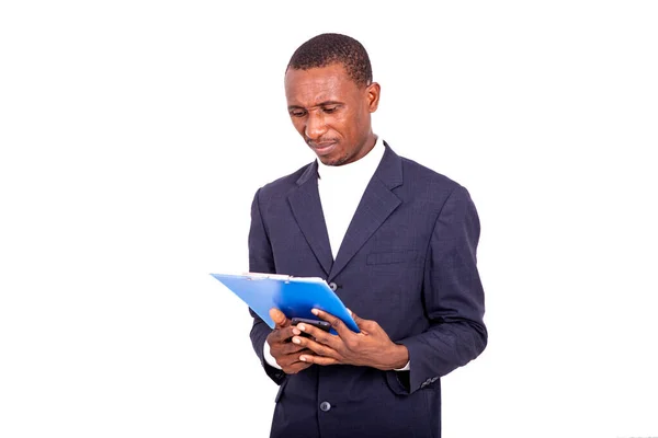 Guapo Hombre Negocios Con Chaqueta Pie Sobre Fondo Blanco Mirando —  Fotos de Stock