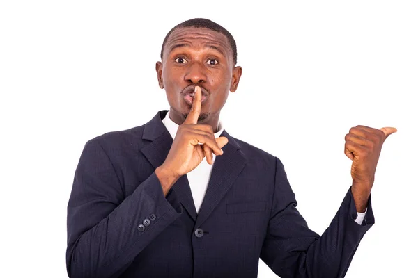 Hombre Negocios Adulto Haciendo Gesto Silencio Con Dedo Los Labios —  Fotos de Stock