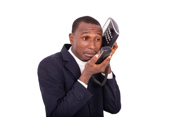 Homem Negócios Adulto Vestindo Terno Falando Telefone Móvel — Fotografia de Stock