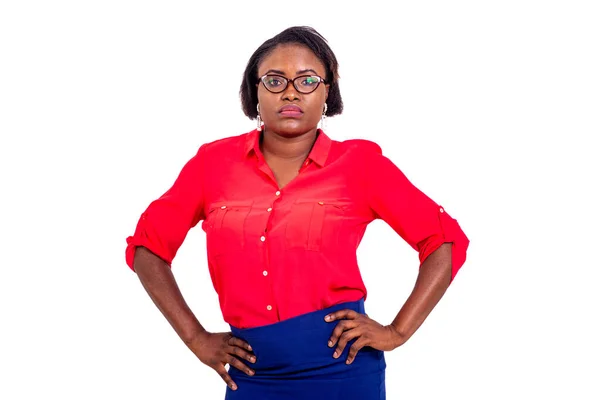 Portrait Young Businesswoman Wearing Optical Glasses Holding Both Hands Her — Stock Photo, Image