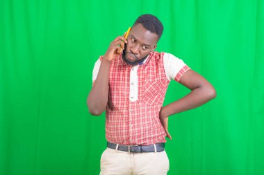 Yakışıklı, ciddi bir iş adamının cep telefonuyla konuşan portresi..