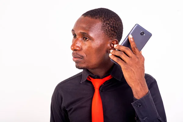 Portrait Young Businessman Listening Voice Message Mobile Phone — Stock Photo, Image