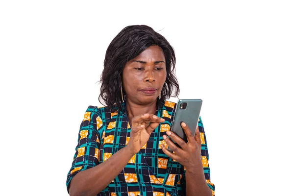 Beautiful Adult Woman Standing Using Mobile Phone — Stock Photo, Image