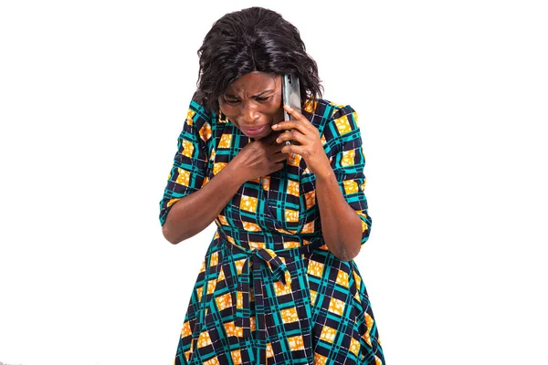 Adult Woman Standing Crying While Talking Mobile Phone — Stock Photo, Image