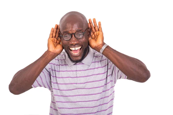 Joven Feliz Hombre Usando Gafas Ópticas Tomándose Las Manos Sobre — Foto de Stock